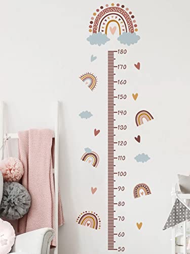 FunArtDecor Pegatina Decorativa para Pared Regla Adhesiva de Vinilo para Medir el Crecimiento Infantil con Diseño de arcoíris y Nubes - Mide hasta 180cm de Estatura.