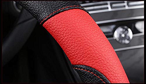 Funda de Piel sintética para Volante de Coche, Antideslizante, Transpirable, Estilo Deportivo, Color de Contraste rojo