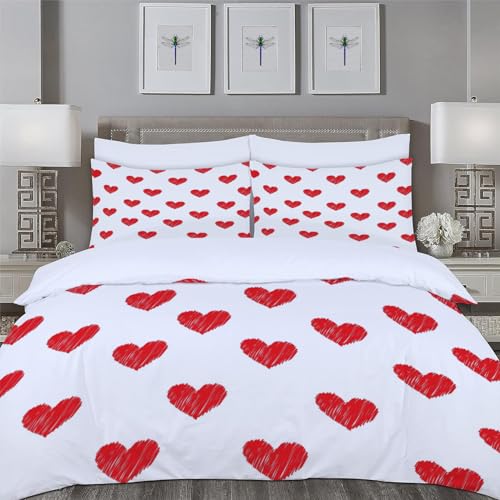 Funda Nordica Cama 90 Corazones de Amor 3D Fundas Nordicas Corazones 3pcs Ropa de Cama Microfibra Suave Funda Nórdica 135x200 y 2 Funda de Almohada 50x80 cm