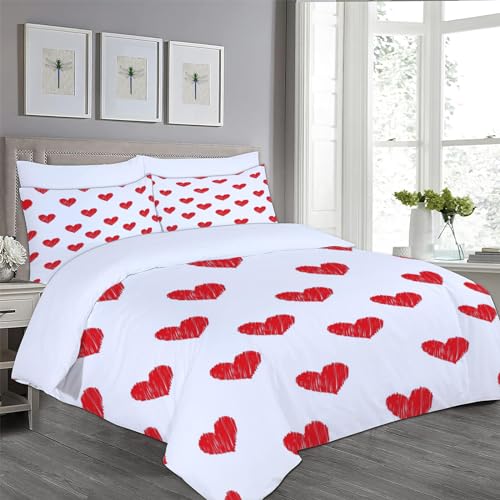 Funda Nordica Cama 90 Corazones de Amor 3D Fundas Nordicas Corazones 3pcs Ropa de Cama Microfibra Suave Funda Nórdica 135x200 y 2 Funda de Almohada 50x80 cm