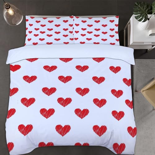 Funda Nordica Cama 90 Corazones de Amor 3D Fundas Nordicas Corazones 3pcs Ropa de Cama Microfibra Suave Funda Nórdica 135x200 y 2 Funda de Almohada 50x80 cm