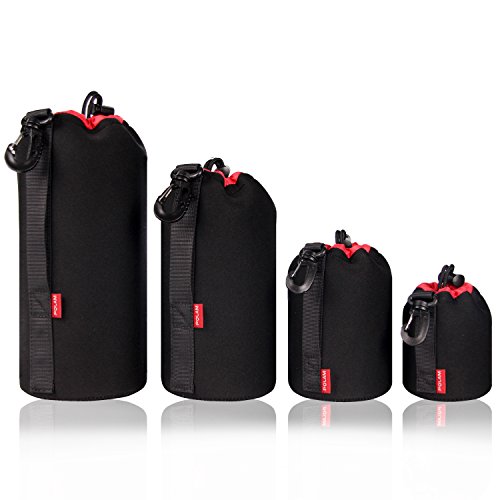 Funda Objetivo, 4 Fundas Objetivos con Cierre para Protección el Objetivo, Funda para Objetivos Nikon, Canon, Tamron, Sigma, Olympus, Sony, Pentax, etc.