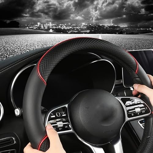 Funda Volante Coche Protector Cuero Para Volante Coche Para Renault Para Scenic Para Clio Para Laguna 2 3 4 5 Para Kangoo Para Fluence Para Megane Funda Volante (Color : D shape red)