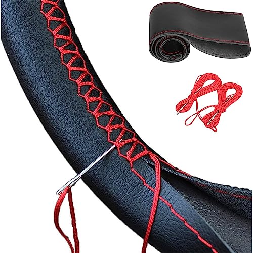 Funda Volante Cosida de Microfibra de Cuero (37-38 cm) - para Coche Universal - (Negra/Roja)