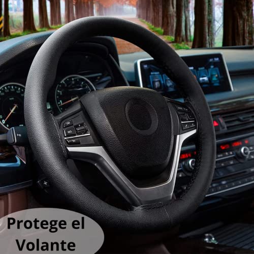 Funda Volante Cosida de Microfibra de Cuero (37-38 cm) - para Coche Universal - (Negra/Roja)