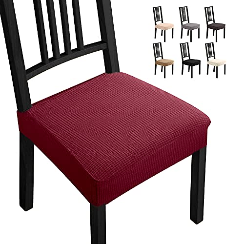 Fundas elásticas para sillas Pack de 6 Fundas para Asiento de Comedor,Diseño Jacquard Cubiertas Extraíbles y Lavables-Decor Restaurante(Paquete de 6,Burdeos)-B