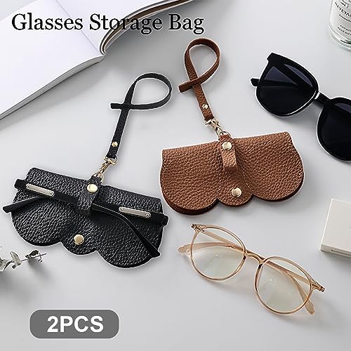 Fundas Gafas Blandas, 2Pcs Fundas Para Gafas De Sol Mujer, Funda Gafas Para Colgar En El Bolso, Funda Gafas De Ver Ligera, Estuche Suave Para Anteojos, Estuche Gafas Niño (Negro+Marrón)