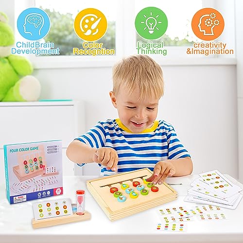 Funmo Juguetes Niños 3 Años Juegos de Mesa Juegos Montessori Tablero Juego de Madera Puzzles Infantiles Tarjetas de Patrón y Disco Color Juguete Regalo Juguete Educativo de Rompecabezas Niños