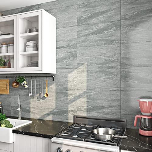 FunStick 15 Baldosas vinilicas adhesivas 30X60CM - Azulejos para pared de Cocina y piso - Suelo Vinilo Efecto Marmol Gris Claro - Ideas Linoleo Para revestimiento de PVC