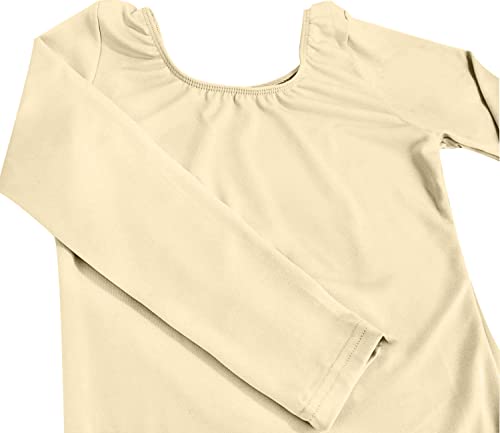 furein Maillot de Danza Ballet Gimnasia Leotardo Body Clásico Elástico para Niña de Manga Larga Cuello Redondo (4 años, Carne)