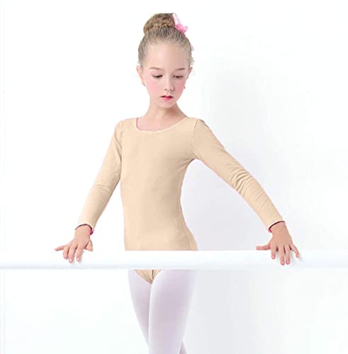 furein Maillot de Danza Ballet Gimnasia Leotardo Body Clásico Elástico para Niña de Manga Larga Cuello Redondo (4 años, Carne)