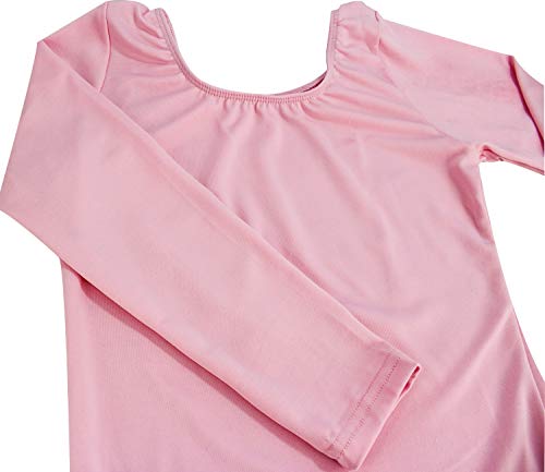 furein Maillot de Danza Ballet Gimnasia Leotardo Body Clásico Elástico para Niña de Manga Larga Cuello Redondo (8 años, Rosa)