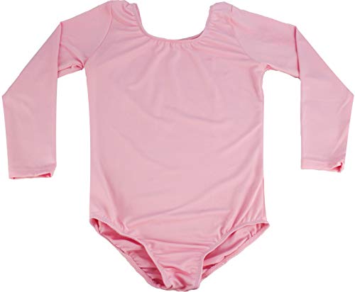 furein Maillot de Danza Ballet Gimnasia Leotardo Body Clásico Elástico para Niña de Manga Larga Cuello Redondo (8 años, Rosa)