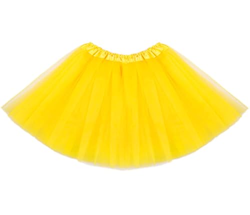 FUREINSTORE Falda de Tutú para Niñas, Falda de Tul para Ballet 3 Capas Elástica Disfraz de Princesa Carnaval 30cm de Largo Talla Única (Amarillo)