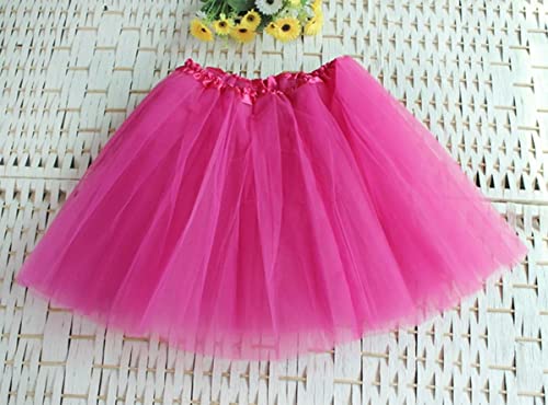 FUREINSTORE Falda de Tutú para Niñas, Falda de Tul para Ballet 3 Capas Elástica Disfraz de Princesa Carnaval 30cm de Largo Talla Única (Fucsia)