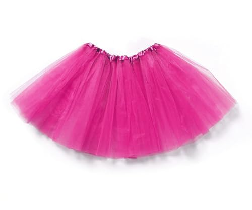 FUREINSTORE Falda de Tutú para Niñas, Falda de Tul para Ballet 3 Capas Elástica Disfraz de Princesa Carnaval 30cm de Largo Talla Única (Fucsia)