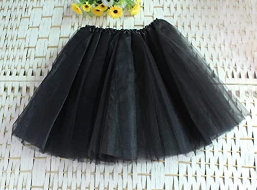 FUREINSTORE Falda de Tutú para Niñas, Falda de Tul para Ballet 3 Capas Elástica Disfraz de Princesa Carnaval 30cm de Largo Talla Única (Negro)