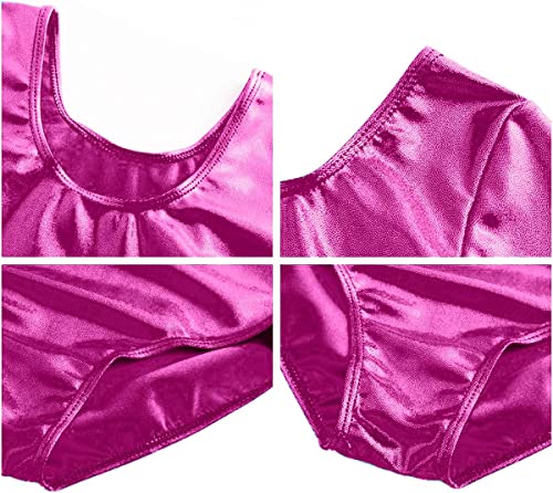 FUREINSTORE Maillot de Danza Ballet Gimnasia Leotardo Body Clásico Brillante Elástico para Niñas de Manga Larga Cuello Redondo para Bailarina (4 Años, Fucsia)