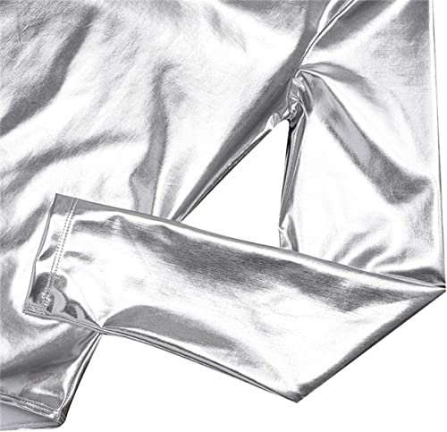 FUREINSTORE Maillot de Danza Ballet Gimnasia Leotardo Body Clásico Brillante Elástico para Niñas de Manga Larga Cuello Redondo para Bailarina (4 Años, Plata)