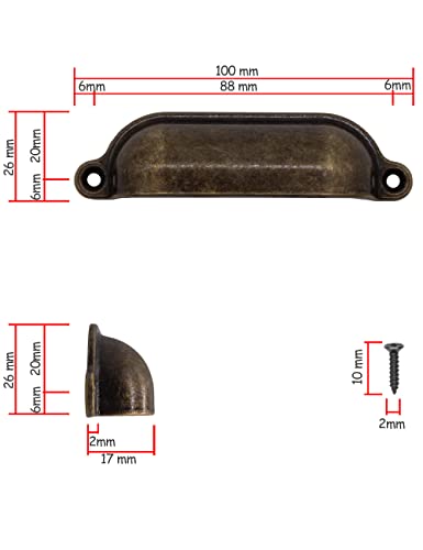 FUXXER® Tiradores para cajones, tiradores para muebles, hierro, tiradores para puertas, armarios, cofres, cajoneras, bronce estilo vintage, rústico, retro, 100 x 26 mm, juego de 4