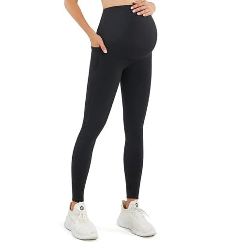 FWHFNB Leggings de maternidad con bolsillos, cintura alta, mallas opacas para embarazadas, suaves y elásticas, ropa de maternidad, para casa, yoga, deporte, M, M/XL