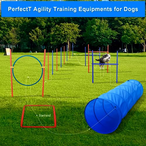 G TALECO GEAR Agility - Juego de 5 piezas para perros agilidad con túnel de 180 cm, anillo de salto ajustable, 3 barras de vallas ajustables, 8 barras de eslalom