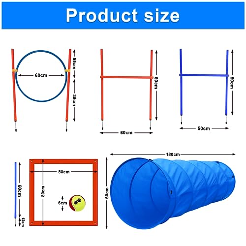 G TALECO GEAR Agility - Juego de 5 piezas para perros agilidad con túnel de 180 cm, anillo de salto ajustable, 3 barras de vallas ajustables, 8 barras de eslalom