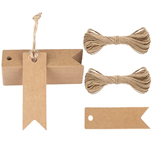 G2PLUS 100PCS Etiquetas de Papel Kraft,7x2cm Etiquetas de Regalo,Etiquetas Kraft Etiquetas de las Etiquetas de Boda con 30Mde Cuerda de Yute para Decorar Regalos (Marrón)