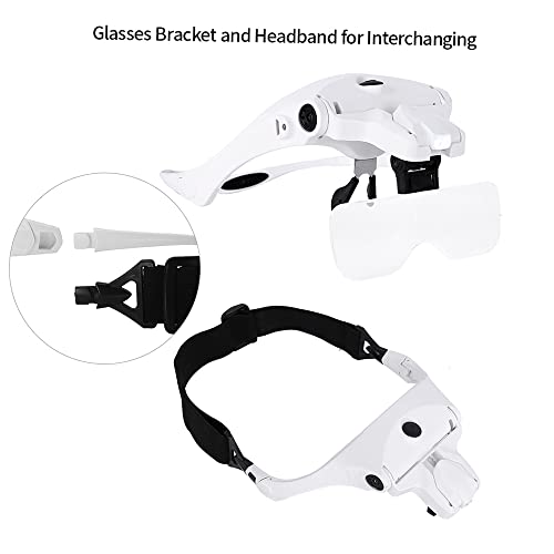 Gafas Lupa con luz 2 LED Hancaner Lentes de Aumento Profesional con 5 Lentes 1.0X, 1.5X, 2.0X, 2.5X, 3.5X Lupas de Gran Aumento para Coser, Joyería y Relojería(Blanco)