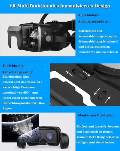 Gafas VR, 3D VR Gafas de Realidad Virtual VR Glasses Objetivo y Pupila Regulable para 4.7" - 7.2" Android/iOS Smartphone