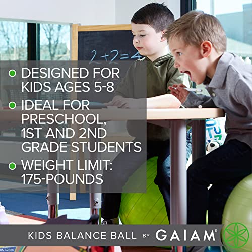 Gaiam - Silla de balón de Equilibrio para niños, diseño clásico de balón de Estabilidad, Asiento de Escritorio para el Aula Infantil, Color Verde (Bola de Repuesto), tamaño 38 cm