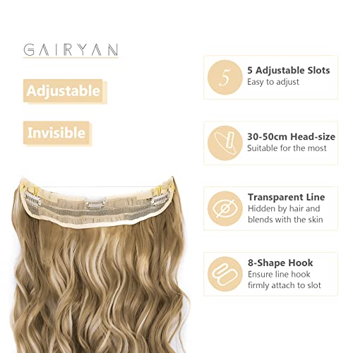 Gairyan 45cm Extensiones Hilo Invisible Pelo Natural Rizado Extensiones de Clip de Pelo Natural Sintético Ondulado Una Pieza Extensiones de Cabello Pelo Clip Largo- Rubio arenoso & Blanqueador rubia