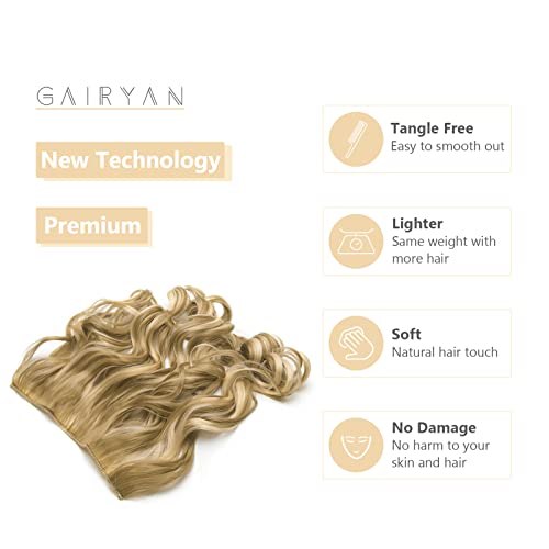 Gairyan 45cm Extensiones Hilo Invisible Pelo Natural Rizado Extensiones de Clip de Pelo Natural Sintético Ondulado Una Pieza Extensiones de Cabello Pelo Clip Largo- Rubio arenoso & Blanqueador rubia