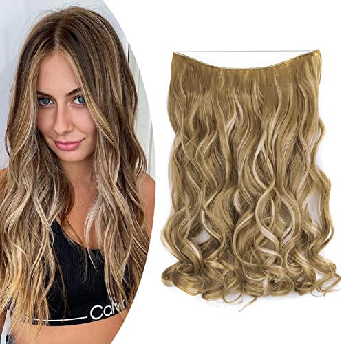 Gairyan 45cm Extensiones Hilo Invisible Pelo Natural Rizado Extensiones de Clip de Pelo Natural Sintético Ondulado Una Pieza Extensiones de Cabello Pelo Clip Largo- Rubio arenoso & Blanqueador rubia