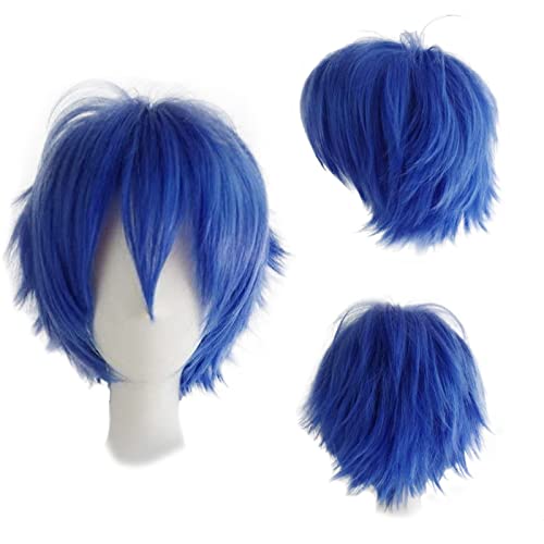 Gairyan Cosplay Wig Unisex Peluca Cosplay Anime Corta para Niñas/Hombre Peluca Azul Oscuro Peluca de Pelo Liso para Disfraz de Halloween/Fiesta Temática Cosplay