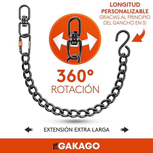 Gakago Cadena de extensión como Cadena de Silla Colgante, extensión de Columpio, Soporte de Saco de Boxeo - Cadena de Acero con Gancho en S, Giratorio y mosquetón - también para Exteriores