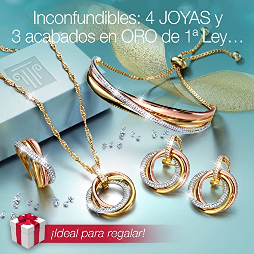 GALERIA DEL COLECCIONISTA Conjunto TRESOR D´OR: 4 joyas acabadas en Oro de 1ª Ley –amarillo, rosa y blanco- con más de 680 Circonitas. Colgante + Cadena, Anillo, Pulsera y Pendientes. 535300642