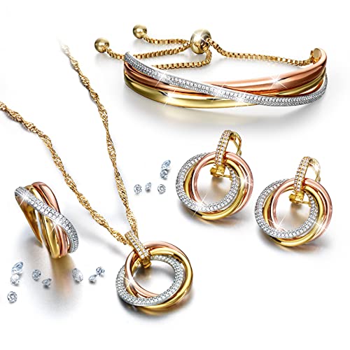 GALERIA DEL COLECCIONISTA Conjunto TRESOR D´OR: 4 joyas acabadas en Oro de 1ª Ley –amarillo, rosa y blanco- con más de 680 Circonitas. Colgante + Cadena, Anillo, Pulsera y Pendientes. 535300642