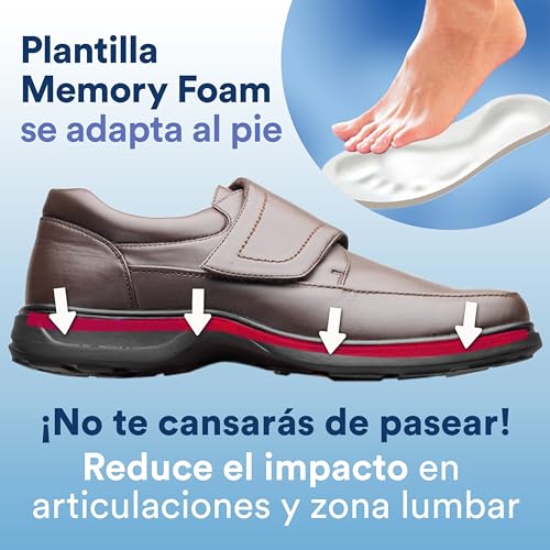 GALERIA DEL COLECCIONISTA Zapatos Elegance Confort Ancho Especial Hombre con Velcro Ajustable. Interior de Piel Transpirable, Suela Antideslizante. Plantilla Memory Foam: cómodos y cálidos.