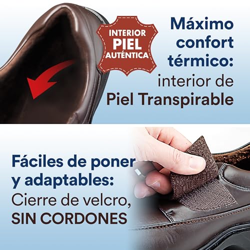 GALERIA DEL COLECCIONISTA Zapatos Elegance Confort Ancho Especial Hombre con Velcro Ajustable. Interior de Piel Transpirable, Suela Antideslizante. Plantilla Memory Foam: cómodos y cálidos.