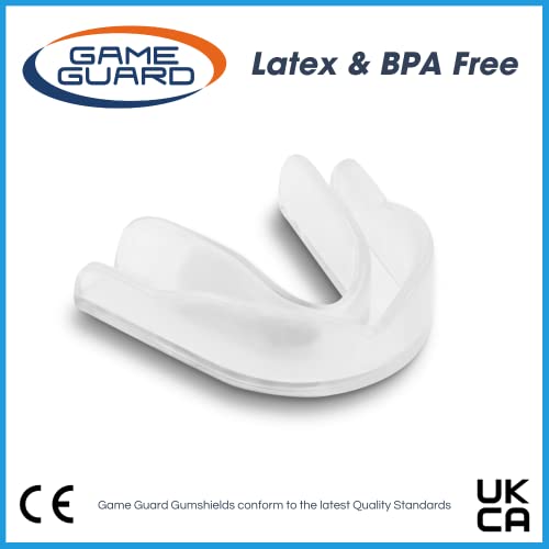 GAME GUARD protector bucal para hervir y morder/protector de encías - júnior/niños/jóvenes - Aprobado por CE, deportes escolares, fútbol, rugby, baloncesto (Transparente)