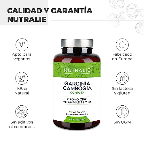 Garcinia Cambogia Extra Fuerte 2000mg 60% HCA - Rápido Efectivo Potente - Cromo Zinc B2 B6 - Pastillas para Mujer y Hombre - 90 Cápsulas Nutralie