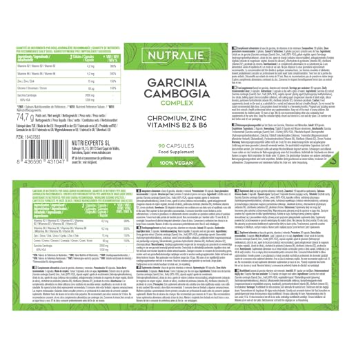 Garcinia Cambogia Extra Fuerte 2000mg 60% HCA - Rápido Efectivo Potente - Cromo Zinc B2 B6 - Pastillas para Mujer y Hombre - 90 Cápsulas Nutralie