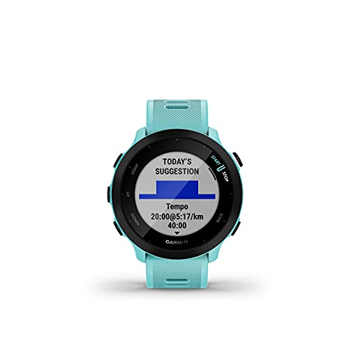 Garmin Forerunner 55 - Reloj inteligente para running con GPS, planes de entrenamiento, notificaciones y seguimiento del bienestar, Turquesa