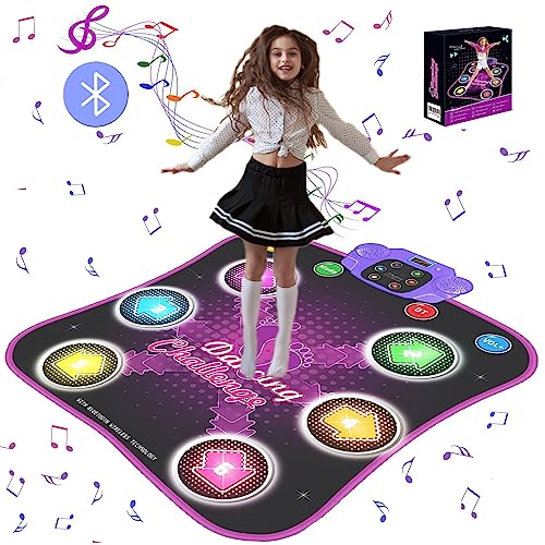 GARNHLOB Alfombra de Baile Niñas Bluetooth para 3 4 5 6 7 8 9 + Años Niños,Alfombra para Bailar Niña en Español, Inglés y Alemán,Musical Manta de Baile para Niños Juguetes con 6 LightFlechas 5 Modos