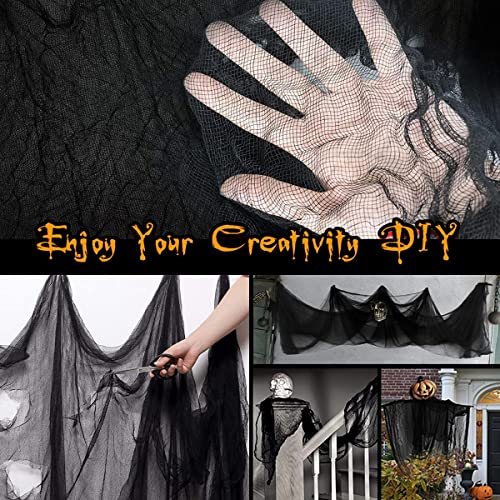 Gasa Negra Halloween, 200×800cm Tela Espeluznante, Halloween Decoracion,Halloween Gasa Negra de Fiesta,Fiestas Cortinas Decoraciones de Halloween Carnaval,para Casa Embrujada Fiesta Pared Patio Jardín