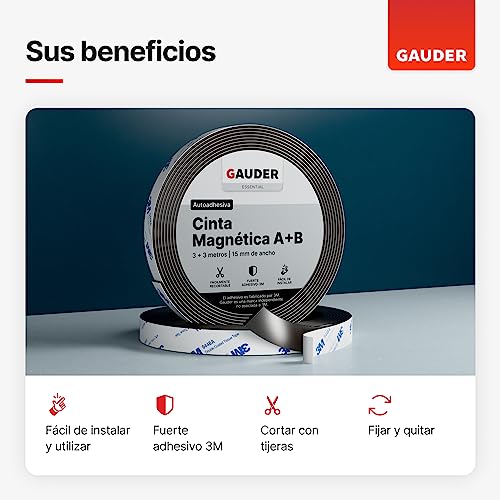 GAUDER Cinta Magnética Autoadhesiva A + B I Cinta Magnética para Mosquiteras y cortinas | Cinta Magnética Adhesiva (1 m + 1 m)