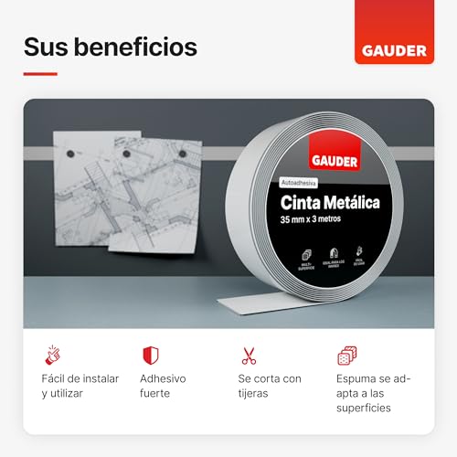 GAUDER Cinta metálica autoadhesiva I Tiras metálicas para imanes, figuras y estanterías Tonies® I Banda metálica (1 m)