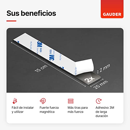 GAUDER Tiras Magnéticas Adhesivas (2 piezas) | Cintas Magnéticas Precortadas | Bandas Magnéticas Autoadhesivas | Cinta Magnética (2 mm x 25 mm x 15 cm)