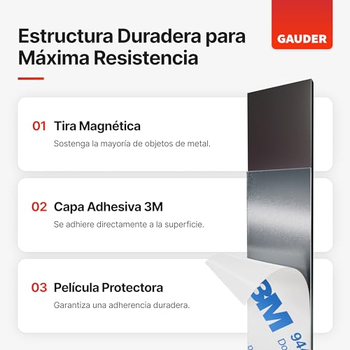 GAUDER Tiras Magnéticas Adhesivas (2 piezas) | Cintas Magnéticas Precortadas | Bandas Magnéticas Autoadhesivas | Cinta Magnética (2 mm x 25 mm x 15 cm)